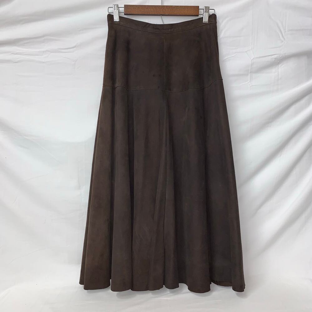 Vintage 1970’s Maglia Suede Leather Skirt Dark Brown Size 10